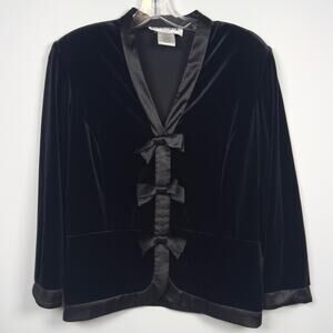 Vintage Ronnie Nicole Black Velour Satin Bows Snap Button Up Blouse Size M